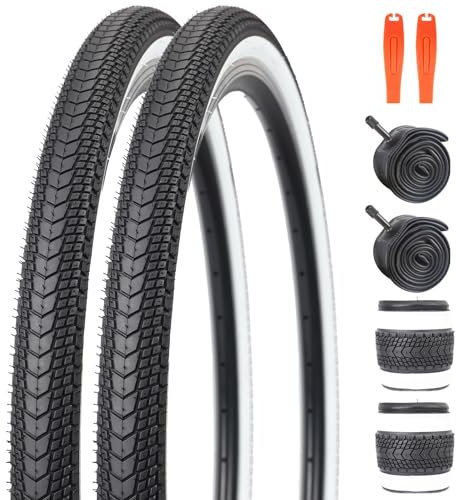 GRELiving 2 Set 26x1.75 Zoll MTB Fahrradreifen+ 26x1.75/2.125 Zoll Fahrradschlauch AV48mm+ 2xReifenheber Fahrradmantel MTB Bike Tires Reifen für Mountain Bike/Citybike/Rennrad