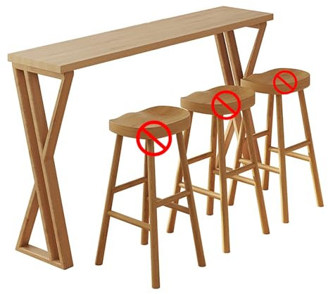 Moderner Hoher Esstisch Aus Holz Kaffeebartisch Thekentisch Küchentisch - Tischplatte Aus Massivholz Langer Schmaler Bartisch - Rahmen Aus Verdicktem Stahl Für Wohnzimmer Restaurant Bar (ohne Hocker)(