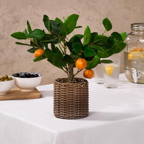 OHS Orange Tree in Ceramic Pot, Artificial Indoor Plant with Vibrant Green Leaves & Bright Orange Fruit For Office Decor Bedroom or Living Room, Orange-One Size
