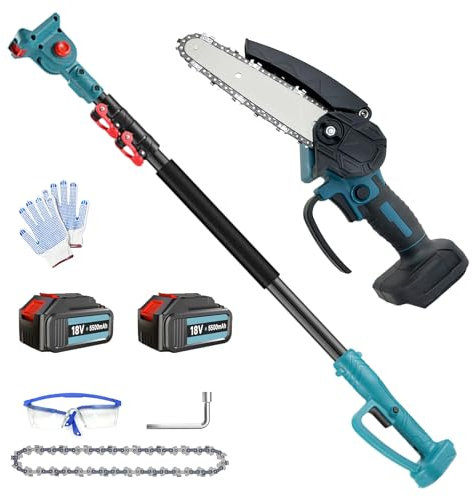 Akku Teleskop Hochentaster 6 Zoll Mit 2 * 3000mAh Akku, 2-IN-1 Bürstenlose Elektrisch Astsäge, Verstellbare Stange bis 1,5M, 180° schwenkbarer Motorkopf, Akku-Säge Handkettensäg Elektrisch
