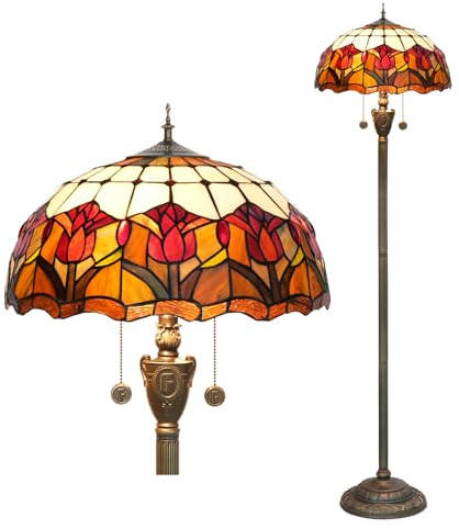Blivuself Tiffany Stehlampe Rot Tulip Style Stained Glass Floor Light Helle Beleuchtung Rustic Stehlampe für Home Wohnzimmer Schlafzimmer