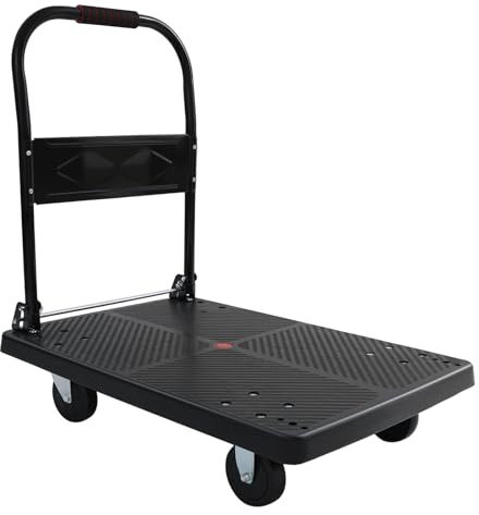 Carrello di trasporto pieghevole, pieghevole, portata fino a 400 kg, pieghevole, TPR Silent Wheel, carrello a mano, piattaforma in metallo, colore nero, 58 x 88 cm