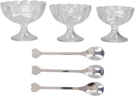 Baxnore Ensemble de bols de crème glacée en plastique, tasses de dessert en plastique transparent 3 pièces, bols de desserts à pied avec base de pieds pour la salade de fruits. (Transparent)