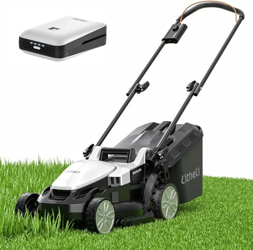 Litheli Tondeuse à gazon électrique sans fil 33 cm, panier collecteur de 30 l, hauteur de coupe 25-65 mm, avec 1 batterie 20 V 4,0 Ah