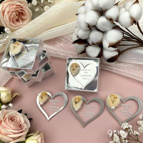 gastgeschenke hochzei ür die gäste personalisier, 25 Stück gold silber Acryl hochzeit gastgeschenke für die gäste, Taufe, Kommunion Konfirmation, schön das du da bist, (silber Herz, 25 Stück)
