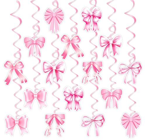 Schleife Geburtstagsdeko Rosa Party Deko,32 Stk Bow Rosa Deko Hängend Wirbel Decken,Bow Luftschlangen Rosa Deko,Pinke Deko für Baby-Dusche Muttertag Valentinstag Versprechen Tag für Mädchen und Frauen