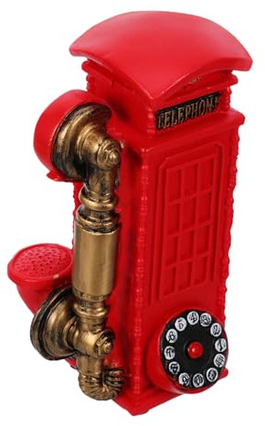 Red Resin Vintage Telephone Booth Decorative Phone Box for Home Decor | Gallery Display Piece, Photo Prop Use, Classic Retro Styling, Unique Design Ornament for Interiors
