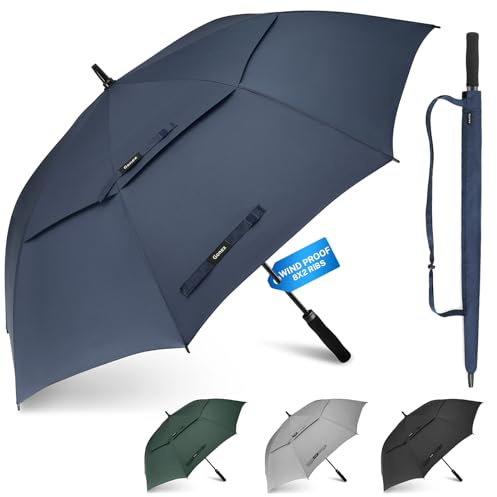 Gonex Windproof Double-ribs Golf Umbrella, 72 inch Auto Open Strong 2x8 Ribs Extra Large Double Vented Canopy Waterproof Rain Umbrella with Comfortable Handle, Oversized Sun Umbrella for 3-4 Men/Women, Navy Blue