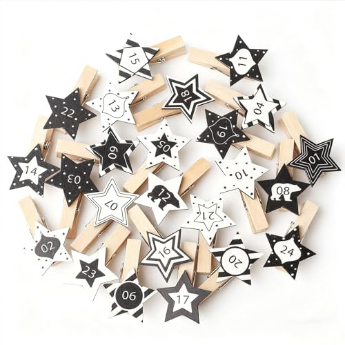 DAHI 2 Sets Chiffres en Bois pour calendrier de l'Avent - Numéro 1 à 24 - Chiffre calendrier de l'Avent Bois - Bricolage de Noël (blanc noir-C)
