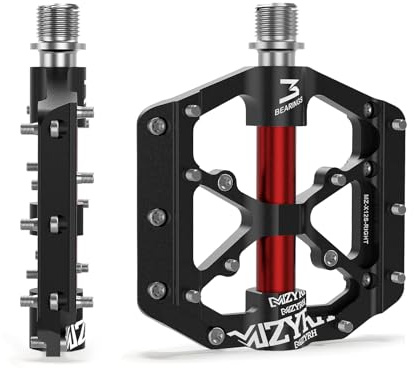 MZYRH Road/Mountain Bike Pedals,Lightweight 3 Bearings Bicycle Pedals,9/16” Aluminum Alloy Flat Pedals for Road Mountain BMX MTB Bike (Black Red)