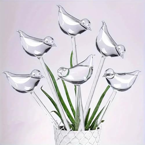 LUVDECO 6 Pcs Plant Water Drippers Clear Bird Shape Plant Waterer Plastic Self Watering Globes Bird Self Watering Bulbs Automatic Irrigation Device for Indoor Outdoor Garden Potted Plant Flower Pot