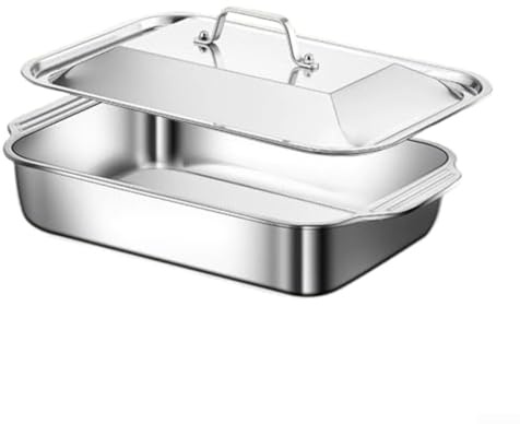 Honseadek Teglia per lasagne in acciaio inox con coperchio, 45,7 x 28,9 cm, per cottura in forno