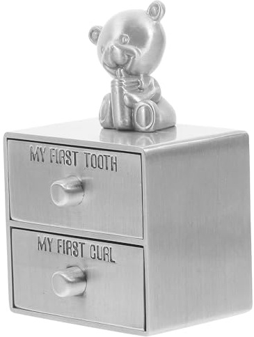 BESPORTBLE Caja Metálica Para Dientes De Ñiño, Organizador Seguro y Ligero, Color Gris Antiguo Vintage, Para Almacenar Recuerdos Infantiles, Doble Capa, Caja De Recuerdos Para