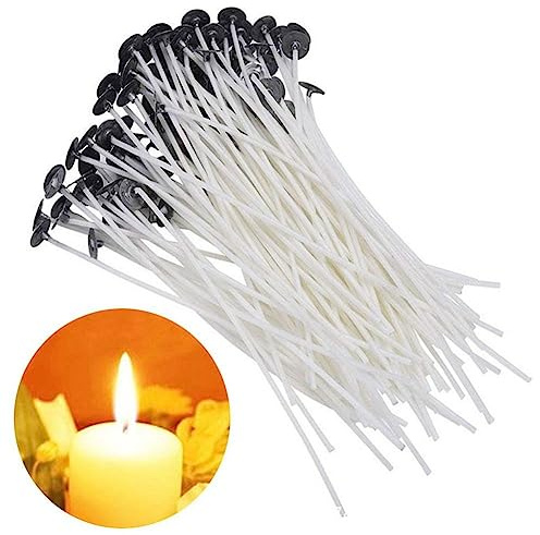 100 Stück Natürliche Baumwoll-Kerzen Dochte – Lebensmittelecht Essbare Dochte für Butterkerzen, Gewachst Mit Öse für Soja, Gel, Paraffin Wachs DIY Kerzenherstellung Projekte (8 cm)
