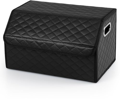 GOPLUS Rangement Coffre de Voiture, Organisateur Coffre Voiture avec Couvercle et Séparateur Amovible, Grande Capacité de Stockage, Poignée Intégrée, pour SUV, Camion, Camping (Noir Carreaux,35L)