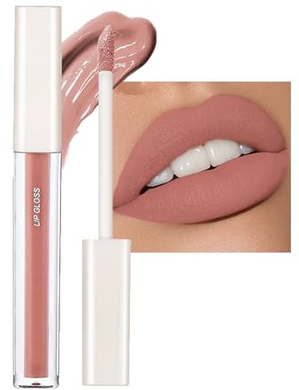 Nude Pink Lipstick Matte for Women, Pink Nude Liquid Lipstick Long Lasting, Non Stick Cup Velvet Lip Gloss Lip Stain, Waterproof Highly Pigmented Smooth Lipsticks for Women Daily Makeup
