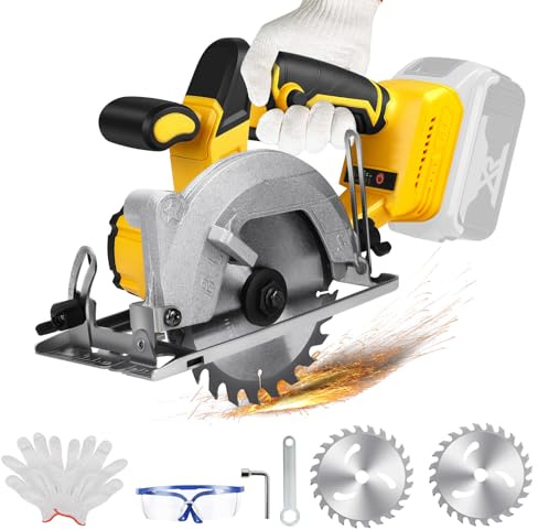 140mm Cordless Circular Saw Compatible with Dewalt 18V 20V (No Battery), mit 2 Blades, Brushless Adjustable Cutting Angle, Max Cutting Depth 1.28 (45°),1.6 (90°) for Cutting Wood Plastic Metal