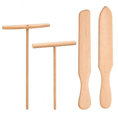4PCS Crepes Set aus Buchenholz, teiliges Set mit Teigverteiler für Crepes, Crepe Wender, Spatel und Schaber für perfekte Crêpes, Pfannkuchen und mehr