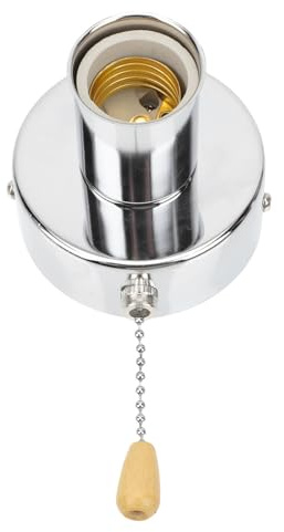 Portalámparas con Interruptor de Tiro E27, Acero Inoxidable, 1 Set | Plata, Estilo Simple y Retro, Práctico y Fácil de Instalar, para Hogar y Tienda