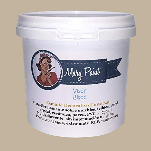 Mary Paint Pintura para Muebles Efecto Chalk Paint,multisuperficie, mate, Blanco Puro - 750ml resistente al desgaste muebles, piel, nautica,cocinas, marmol (Visón, 750 ml)