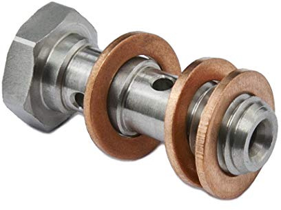 PrecisionGeek – Doppelhohlschraube/Banjo Bolt M10 x 1,25 mm aus Edelstahl AISI 303 – Länge 29 mm – inkl. 3 Kupferscheiben – Made in Europe