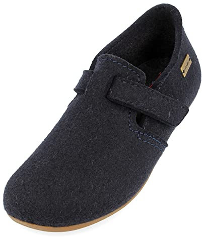 HAFLINGER Everest Focus Filzpantoffel mit verstellbarem Riemen Mittelblau, Gr. 42