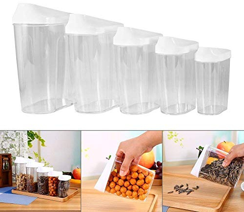 DMZK Lot de 5 récipients en plastique avec couvercles alimentaires transparents, alimentations hermétiques alimentaires pour céréales en grains de riz