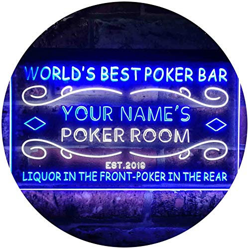 ADVPRO Personalized Your Name Est Year Theme Poker Room Bar Beer Dual Color LED Barlicht Neonlicht Lichtwerbung Neon Sign Weiß & Blau 300 x 210mm st6s32-qn1-tm-wb