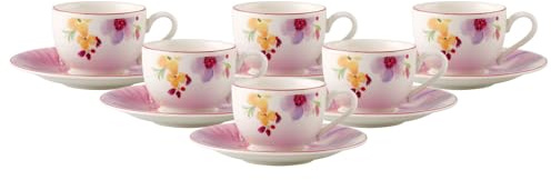 Villeroy & Boch Mariefleur Basic Lot de 6 tasses à expresso avec soucoupes en porcelaine de qualité supérieure Motif floral 80 ml