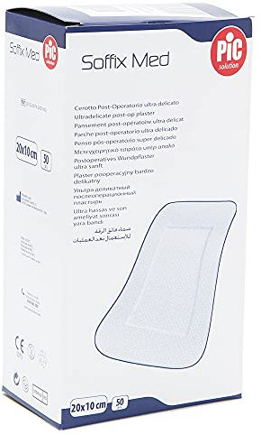 Pic Solution Soffix Med Cerotto Post-Operatorio Ultra Delicato, 20 Cm Lunghezza X 10 Cm Larghezza 50 Pezzi - 10 Gr