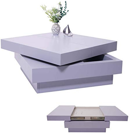 Mendler Table Basse de Salon HWC-G83, Extensible, pivotante, 30x70x70cm - Gris terne
