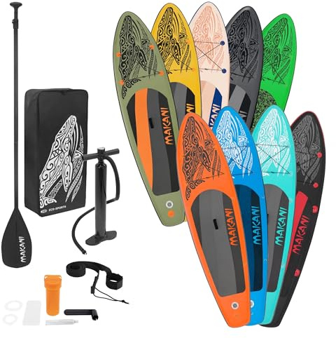 ECD Germany Stand Up Paddling Board Makani 320 cm bis 120/150 kg, verstellbares Alu-Paddel, Komplettes Zubehör-Pumpe, Aufblasbare SUP Board Stand Up Paddle Board Paddelboard Surfbrett, Diverse Farben