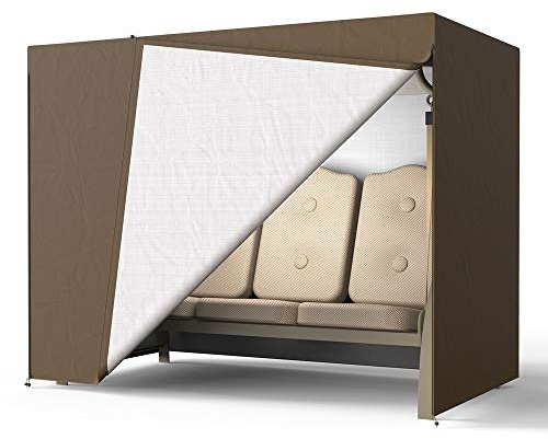 Hollywoodschaukel 3-Sitzer, wasserdicht, aus Oxford, 200 x 125 x 170 cm, Abdeckung für Gartenschaukel, Schaukel, UV-beständig, winddicht (braun)