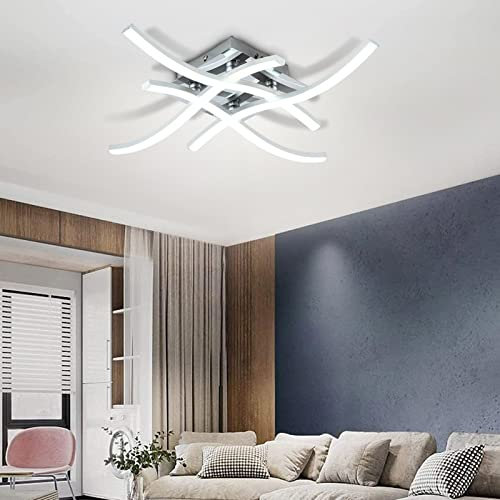 UDIYO LED-Deckenleuchte, 27W Deckenleuchte, 6000K Kaltweiß, 4 eingebaute LED-Platinen, moderne geschwungene Deckenleuchte für Wohnzimmer, Schlafzimmer