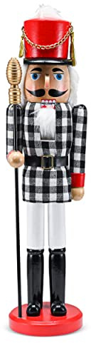 Ornativity Christmas Checkered Soldier Nutcracker – Black and White Wooden Nutcracker Toy Soldier Knight with a Staff in Hand Xmas Themed Holiday Nut Cracker Figure Decorations 15