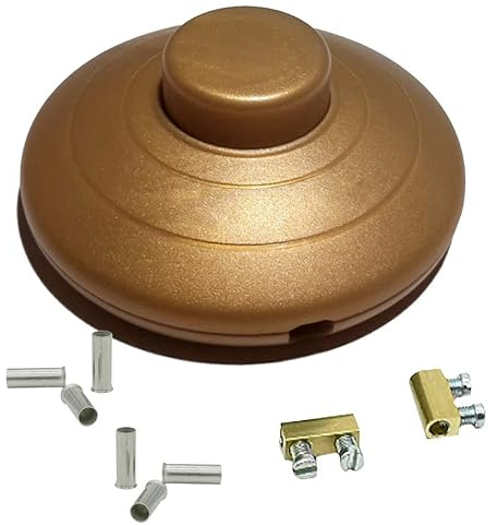 Fußtretschalter Gold AN/AUS für Steh- und Tischleuchten – Ø 70mm, 250V, 350W mit Aderendhülsen