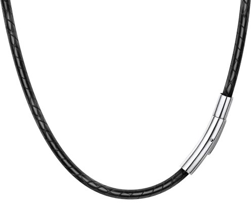 3MM 46CM Kunstleder Halskette Herren ohne Anhänger, Geflochten Lederkette mit Verschluss Druckknopf, Lederband Kette Herren Schwarz, Leder Halskette Geschenke für Männer Valentinstag