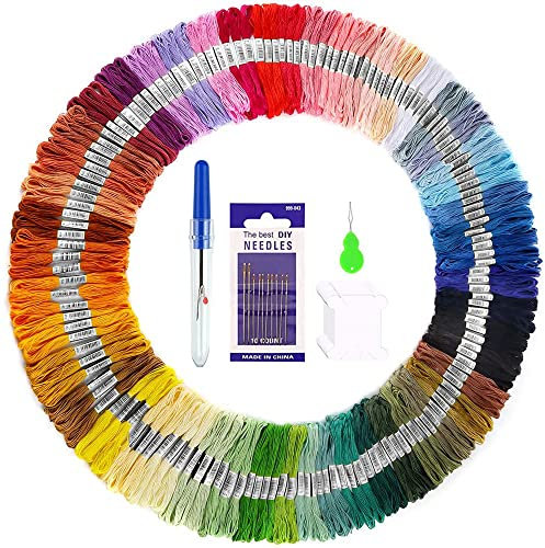 Newaner Stickgarn-Set, zum selber sticken - Baumwollgarn für Stickbilder, Armbänder, zum Basteln(150 Farben)