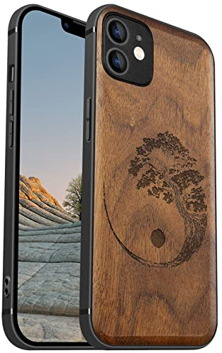Carveit Coque magnétique pour iPhone 12 [Personnalisé Noyer] [Gravure Laser Bois] Coque de téléphone Antichoc Compatible avec 12 Magsafe Coque Bois (Bonsaï Arbre)