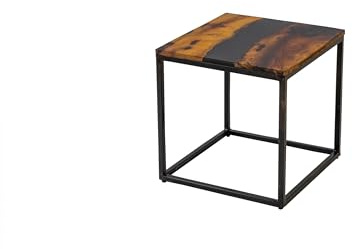 SAM Couchtisch 45 x 45 cm Sati, mit Epoxidharz-Ader in Anthrazit | Akazienholz massiv, Sofatisch mit Eisengestell Natural, Design-Beistelltisch aus Kunstharz & Massivholz