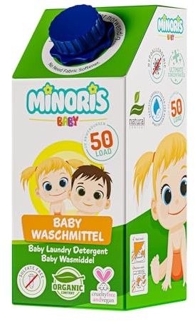 Minoris Baby Tvättmedel 1L 50 Tvättar - Hypoallergent & Sensitivt för Nyfödda - Ekologiskt Veganskt & pH 5.5 Balanserat