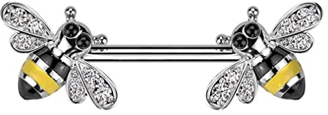 Générique Piercing teton mamelon abeille poitrine sein multi strass blanc rayure jaune noir butine aile