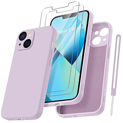 Qasyfanc Funda Compatible con iPhone 13 Mini, 2 Pack Cristal Templado y Protección de Cámara, Ultrafina Microfibra Suave TPU Silicona Anti-arañazos Carcas para iPhone 13 Mini 5.4 - Morado