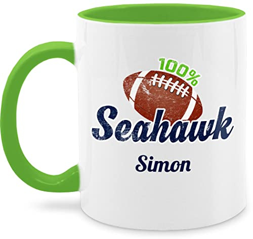 Tasse Tassen 325ml - Henkeltasse Damen bedruckt - American Football Geschenk 100% Seahawk mit Name personalisiert Superbowl - 325 ml - Hellgrün - personalisierte kaffeetasse beschriften lassen