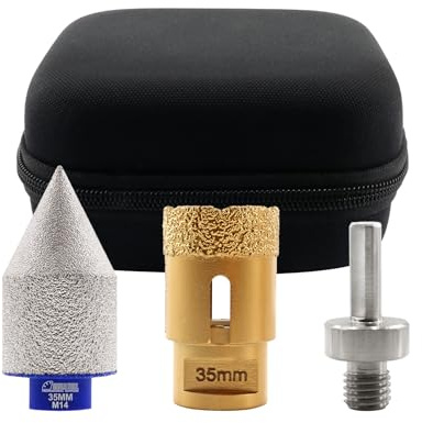 SHDIATOOL Diamond Core Drill Bits M14 Thread 35MM and 2-35mm Diamond Chamfer Milling Bits/Triangle Shank Adapter Vacuum Brazed for Porcelain Tile Ceramic Granite Marble