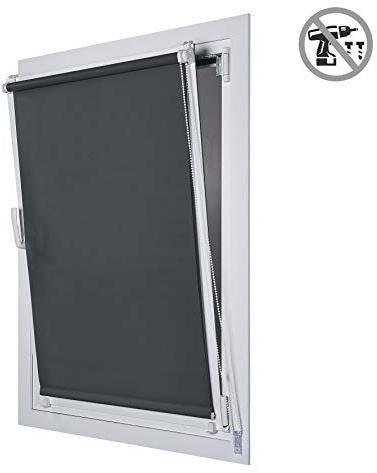 Estores Basic - Estor Opaco, Estor Enrollable instalación sin Tornillos, Ideal para Ventanas abatibles, Gris, 150x180cm