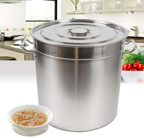 Olla grande de acero inoxidable de 70 L, con tapa, 35 cm x 36 cm, para muchos tipos de cocina, también para inducción (50 L)