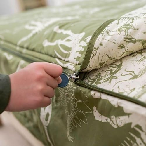 Beddy's dinosaurier T-rex-tema pojkar hållbar dragkedja sängkläder för barn, säng i en väska, gröna lakan och täcke med Dino Fossil, inkluderar örngott och örngott, lätt att göra och tvätta