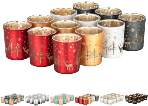 12er Set Teelichthalter Weihnachten Glas Windlicht Weihnachten Teelichtgläser Teelichtglas Kerzengläser Weihnachtsdeko Teelicht Weihnachts Windlichter Glas Deko