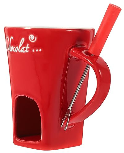 UPKOCH Fondue Mugs with Fork 1 Set Ceramic Personal Chocolate Melting Cup Individual Ceramic Butter Warmers Pot Tealight Candle Mini Simmer Mug for Chocolate or Cheese Red